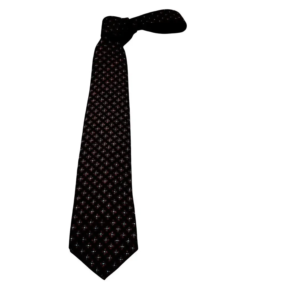 Liberty of London wool blend neck tie dark brown red & blue geometric classic